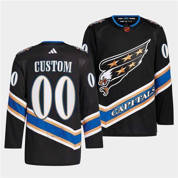 Mens Washington Capitals Custom Black 2022-23 Reverse Retro Stitched Jersey